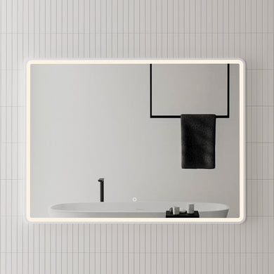 *Clearance* Retti Rectangular 1200mm x 900mm Frontlit LED Framed Mirror with Demister, Matte White Frame