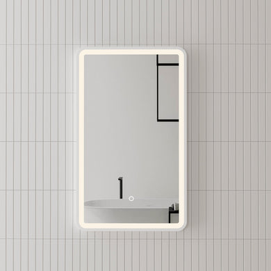 *Clearance* Retti Rectangular 450mm x 750mm Frontlit LED Framed Mirror with Demister, Matte White Frame