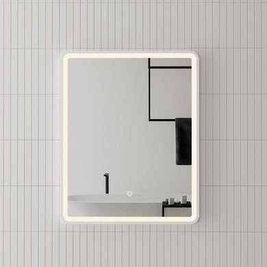 *Clearance* Retti Rectangular 600mm x 750mm Frontlit LED Framed Mirror with Demister, Matte White Frame