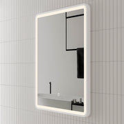 Retti Rectangular Frontlit LED Mirror with Matte White Frame and Demis ...