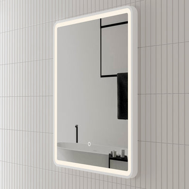 *Clearance* Retti Rectangular 450mm x 750mm Frontlit LED Framed Mirror with Demister, Matte White Frame