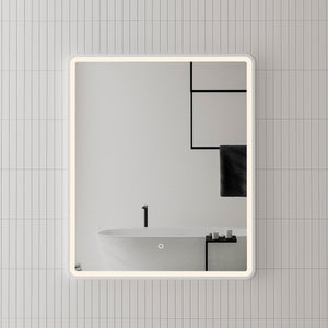 Retti Rectangular 750mm x 900mm Frontlit LED Framed Mirror with Demister, Matte White Frame *Clearance Stock*