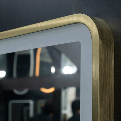 Retti Rectangular 1500mm x 900mm Frontlit LED Framed Mirror with Demister, Brushed Brass (Gold) Frame
