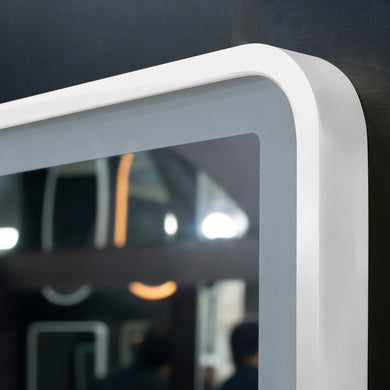 *Clearance* Retti Rectangular 450mm x 750mm Frontlit LED Framed Mirror with Demister, Matte White Frame