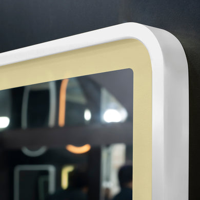 *Clearance* Retti Rectangular 450mm x 750mm Frontlit LED Framed Mirror with Demister, Matte White Frame