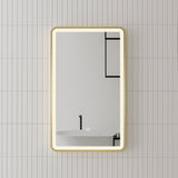 *Clearance* Retti Rectangular 450mm x 750mm Frontlit LED Framed Mirror with Demister, Brushed Brass (Gold) Frame