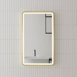 Retti Rectangular 450mm x 750mm Frontlit LED Framed Mirror with Demister, Brushed Brass (Gold) Frame