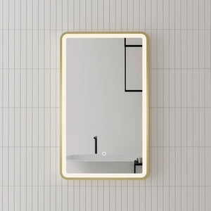 Retti Rectangular 450mm x 750mm Frontlit LED Framed Mirror with Demister, Brushed Brass (Gold) Frame