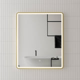 Retti Rectangular 750mm x 900mm Frontlit LED Framed Mirror with Demister, Brushed Brass (Gold) Frame