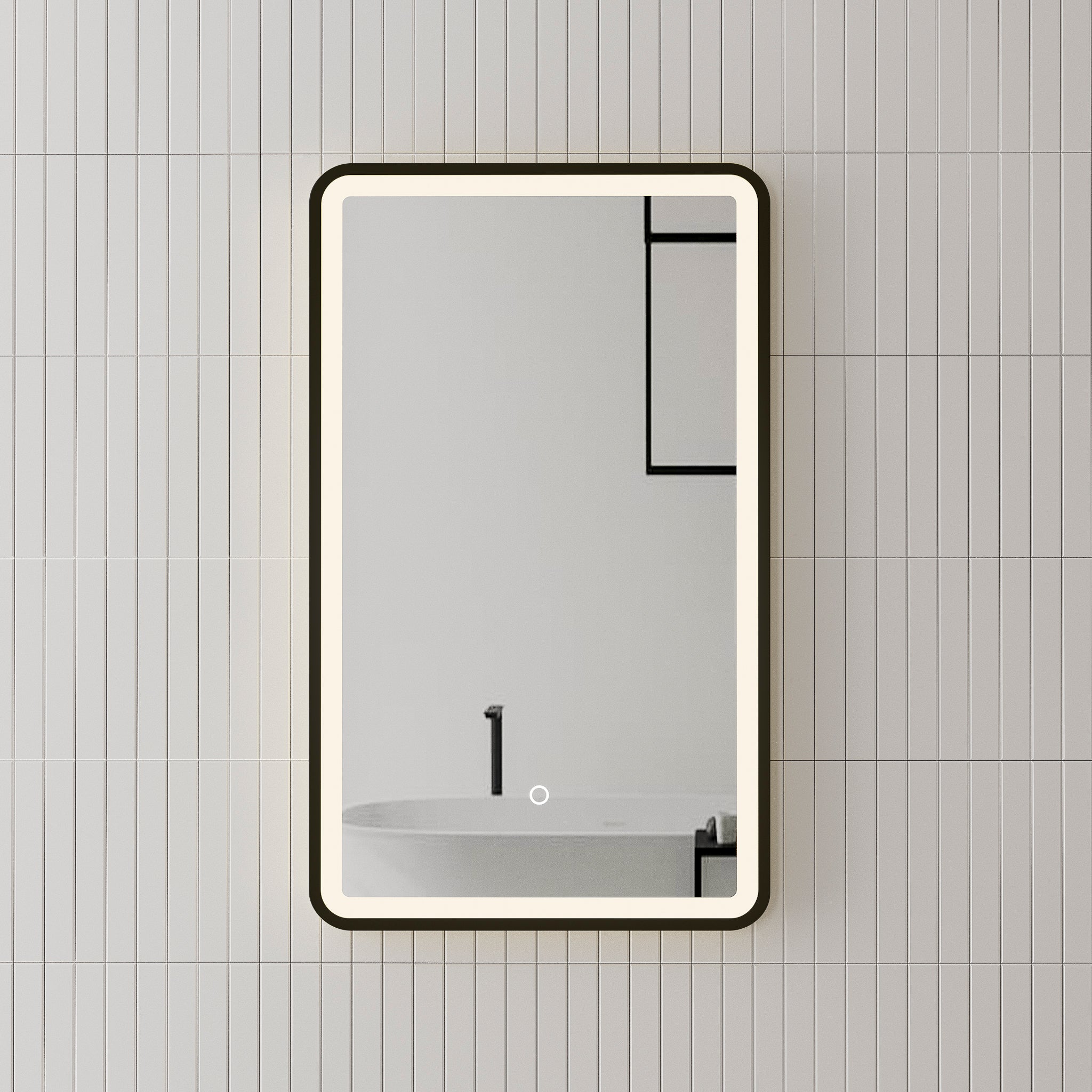 Retti Rectangular 450mm x 750mm Frontlit LED Mirror with Matte Black Frame and Demister