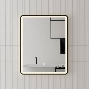 Retti Rectangular 600mm x 750mm Frontlit LED Framed Mirror with Demister, Matte Black Frame