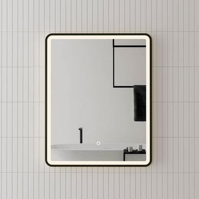 *Clearance* Retti Rectangular 600mm x 750mm Frontlit LED Framed Mirror with Demister, Matte Black Frame