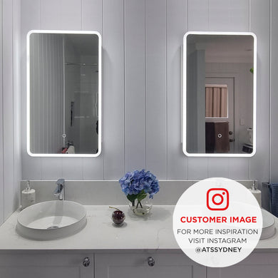 *Clearance* Retti Rectangular 450mm x 750mm Frontlit and Backlit LED Frameless Mirror with Frosted Glass Border and Demister