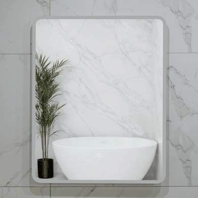 Retti Rectangular 600mm x 750mm Frontlit and Backlit LED Frameless Mirror with Frosted Glass Border and Demister