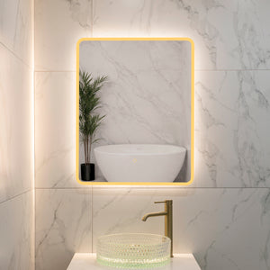 Retti Rectangular 600mm x 750mm Frontlit and Backlit LED Frameless Mirror with Frosted Glass Border and Demister