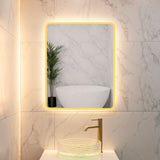 Retti Rectangular 600mm x 750mm Frontlit and Backlit LED Frameless Mirror with Frosted Glass Border and Demister