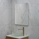 Retti Rectangular 600mm x 750mm Frontlit and Backlit LED Frameless Mirror with Frosted Glass Border and Demister