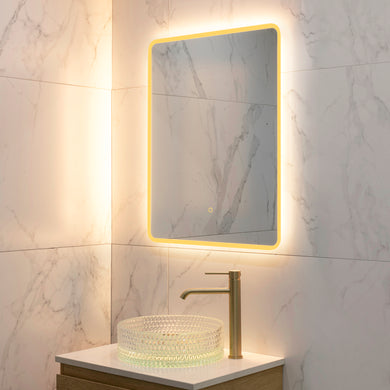 Retti Rectangular 600mm x 750mm Frontlit and Backlit LED Frameless Mirror with Frosted Glass Border and Demister