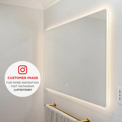 *Clearance* Retti Rectangular 1200mm x 750mm Frontlit and Backlit LED Frameless Mirror with Frosted Glass Border and Demister