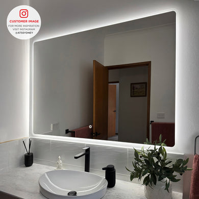 Retti Rectangular 1400mm x 900mm Frontlit and Backlit LED Frameless Mirror with Frosted Glass Border and Demister