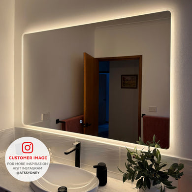 Retti Rectangular 1400mm x 900mm Frontlit and Backlit LED Frameless Mirror with Frosted Glass Border and Demister
