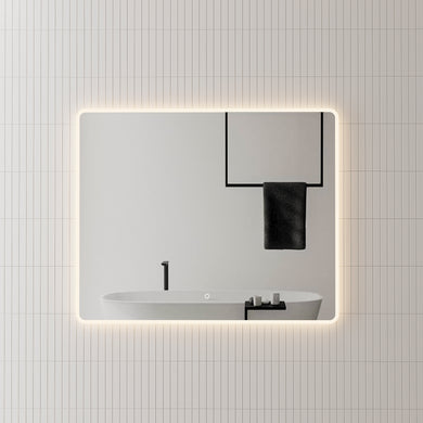 Retti Rectangular 1100mm x 900mm Frontlit and Backlit LED Frameless Mirror with Frosted Glass Border and Demister