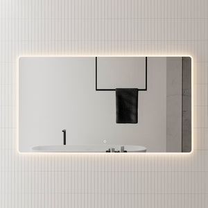 Retti Rectangular 1600mm x 900mm Frontlit and Backlit LED Frameless Mirror with Frosted Glass Border and Demister