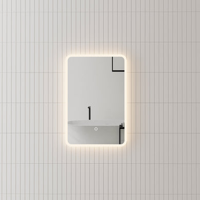 *Clearance* Retti Rectangular 400mm x 600mm Frontlit and Backlit LED Frameless Mirror with Frosted Glass Border and Demister