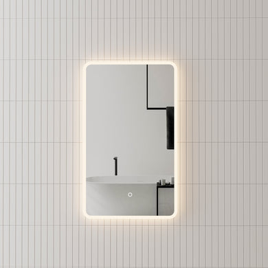 *Clearance* Retti Rectangular 450mm x 750mm Frontlit and Backlit LED Frameless Mirror with Frosted Glass Border and Demister