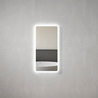 *Clearance* Retti Rectangular 450mm x 900mm Frontlit and Backlit LED Frameless Mirror with Frosted Glass Border and Demister