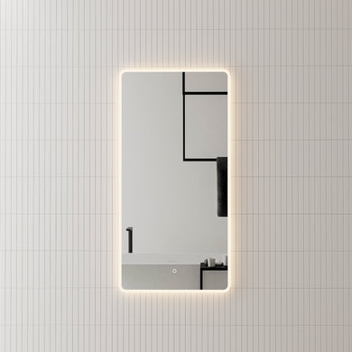 Retti Rectangular 600mm x 1200mm Frontlit and Backlit LED Frameless Mirror with Frosted Glass Border and Demister