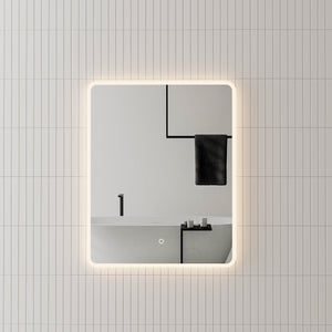 Retti Rectangular 600mm x 750mm Frontlit and Backlit LED Frameless Mirror with Frosted Glass Border and Demister *Clearance Stock*