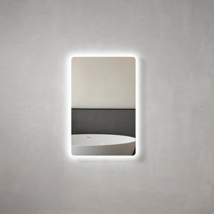 Retti Rectangular 600mm x 900mm Frontlit and Backlit LED Frameless Mirror with Frosted Glass Border and Demister *Clearance Stock*