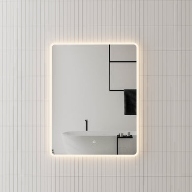 Retti Rectangular 700mm x 900mm Frontlit and Backlit LED Frameless Mirror with Frosted Glass Border and Demister