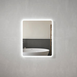 Retti Rectangular 750mm x 900mm Frontlit and Backlit LED Frameless Mirror with Frosted Glass Border and Demister
