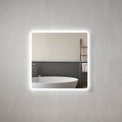 *Clearance* Retti Rectangular 900mm x 900mm Frontlit and Backlit LED Frameless Mirror with Frosted Glass Border and Demister