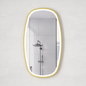 Riri Oblong 500mm x 900mm Frontlit LED Framed Mirror with Demister, Brushed Brass (Gold) Frame