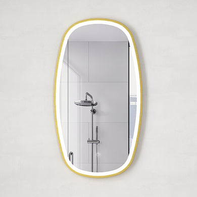 *Clearance* Riri Oblong 500mm x 900mm Frontlit LED Framed Mirror with Demister, Brushed Brass (Gold) Frame