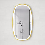 Riri Oblong Frontlit LED Mirror with Brushed Brass (Gold) Frame and Demister | 2 sizes available, 500mm and 600mm |