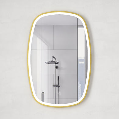 *Clearance* Riri Oblong 600mm x 900mm Frontlit LED Framed Mirror with Demister, Brushed Brass (Gold) Frame
