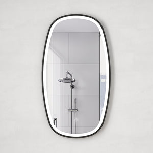 Riri Oblong 500mm x 900mm Frontlit LED Framed Mirror with Demister, Matte Black Frame