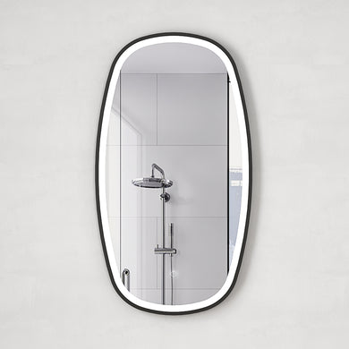 *Clearance* Riri Oblong 500mm x 900mm Frontlit LED Framed Mirror with Demister, Matte Black Frame