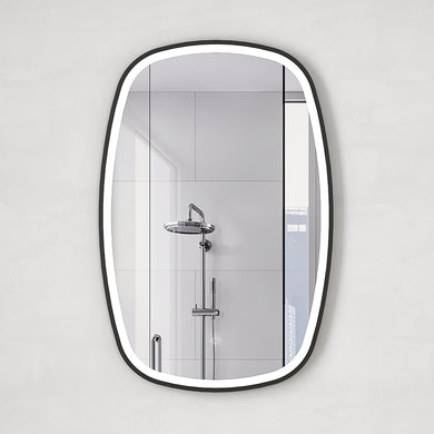 *Clearance* Riri Oblong 600mm x 900mm Frontlit LED Framed Mirror with Demister, Matte Black Frame