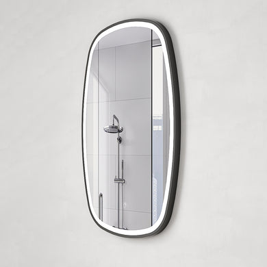 *Clearance* Riri Oblong 600mm x 900mm Frontlit LED Framed Mirror with Demister, Matte Black Frame