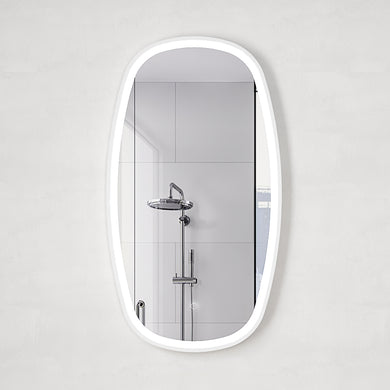 *Clearance* Riri Oblong 500mm x 900mm Frontlit LED Framed Mirror with Demister, Matte White Frame