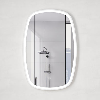 *Clearance* Riri Oblong 600mm x 900mm Frontlit LED Framed Mirror with Demister, Matte White Frame
