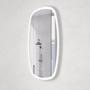 Riri Oblong 600mm x 900mm Frontlit LED Framed Mirror with Demister, Matte White Frame