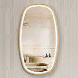 Riri Oblong 500mm x 900mm Frontlit LED Framed Mirror with Demister, Brushed Brass (Gold) Frame