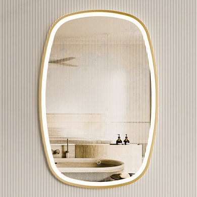 *Clearance* Riri Oblong 600mm x 900mm Frontlit LED Framed Mirror with Demister, Brushed Brass (Gold) Frame