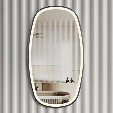 *Clearance* Riri Oblong 500mm x 900mm Frontlit LED Framed Mirror with Demister, Matte Black Frame